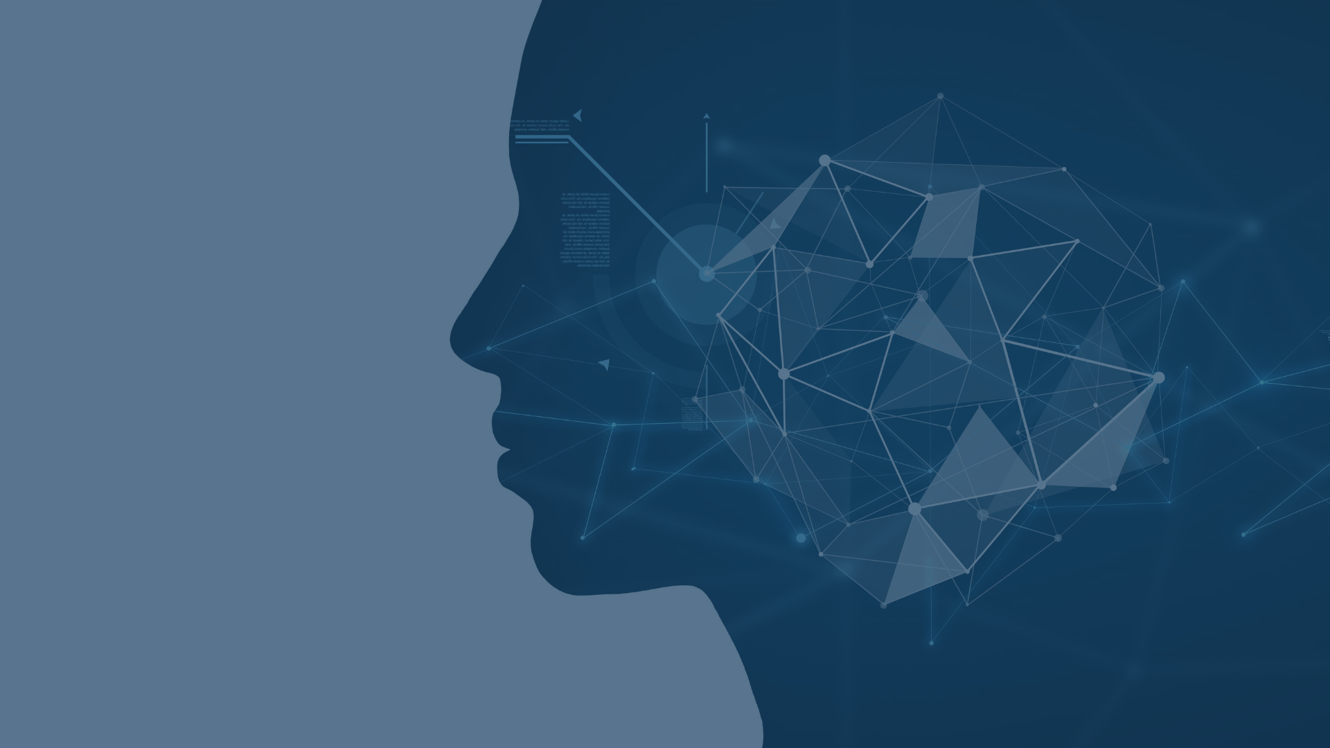 audius | Workshop „KI-Services in AWS“ - Von der Einführung bis zur Integration in Ihre IT-Landschaft Eine menschliche Kopf-Silhouette, die durch geometrische Linien und Knotenpunkte mit einem Netzwerk aus verbundenen Daten und Technologien dargestellt ist. Das Bild symbolisiert die Integration von KI-Services in Amazon Web Services (AWS) und deren Anwendung in der IT-Landschaft.