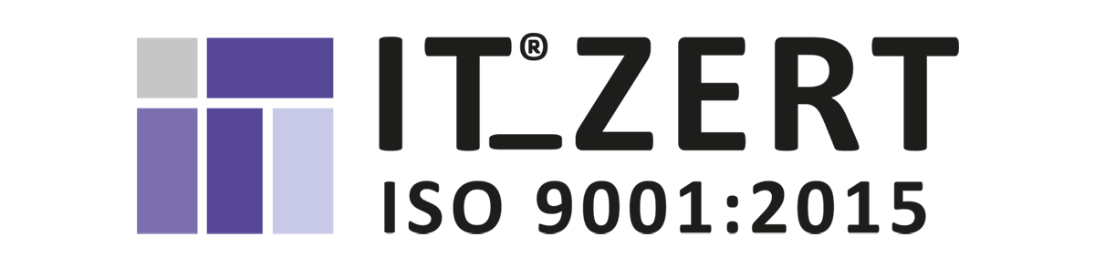 audius | IT_ZERT ISO 9001:2015 Logo von IT_ZERT mit Hinweis auf die Zertifizierung nach ISO 9001:2015.