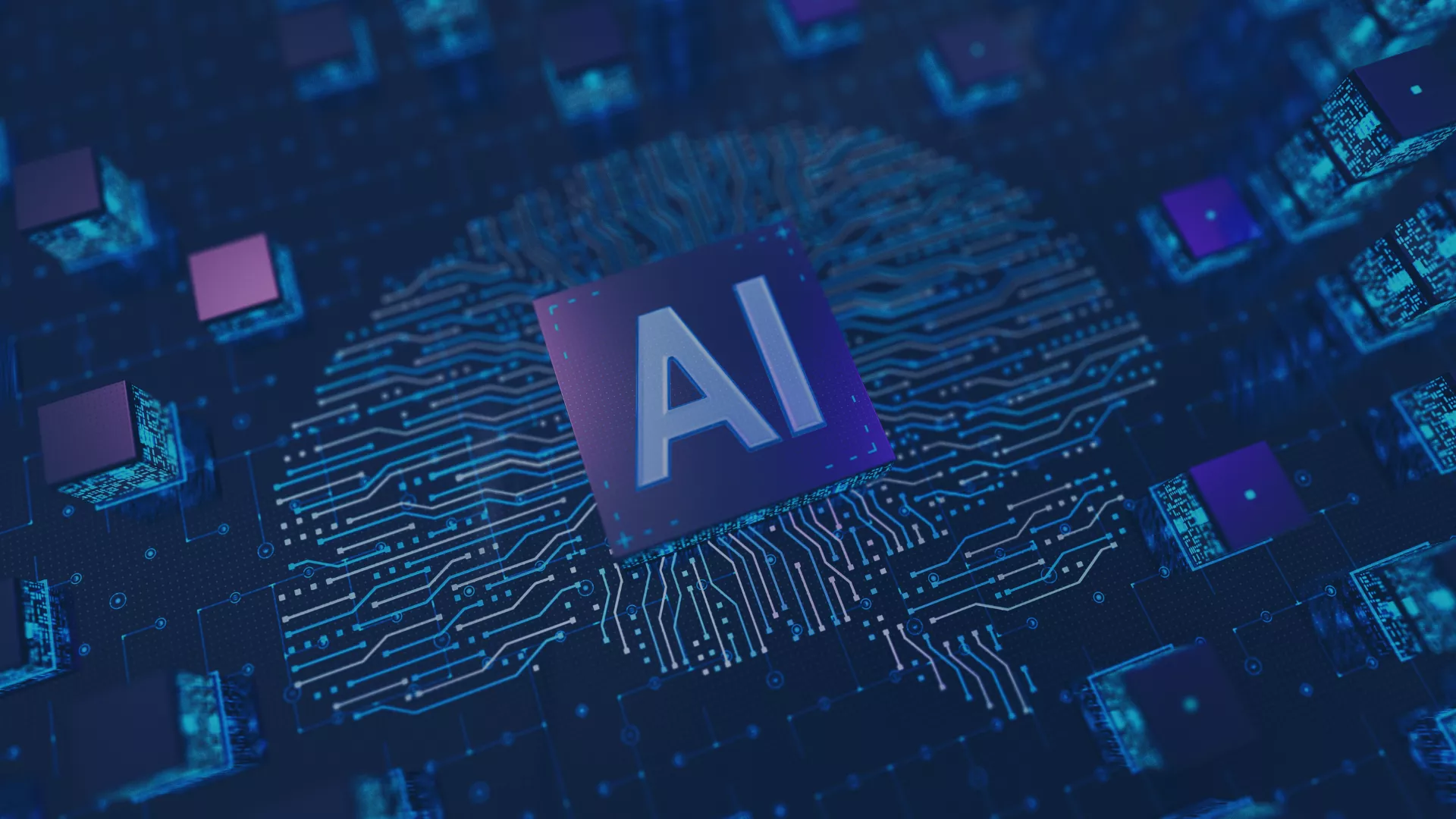 Visualisierung einer KI-Prozessorstruktur: Ein zentraler Chip mit der Aufschrift ‚AI‘ ist über feine Leiterbahnen mit zahlreichen Datenknoten verbunden. Das Bild symbolisiert die Leistungsfähigkeit von cleverBenchmark.AI – einer KI-Lösung, die Wettbewerbs- und Marktdaten in Echtzeit automatisiert sammelt, normalisiert und analysiert, um Unternehmen schnellere strategische Entscheidungen zu ermöglichen.