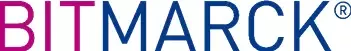 BITBITMARCK Schriftzug in Magenta und Blau mit registriertem Markenzeichen