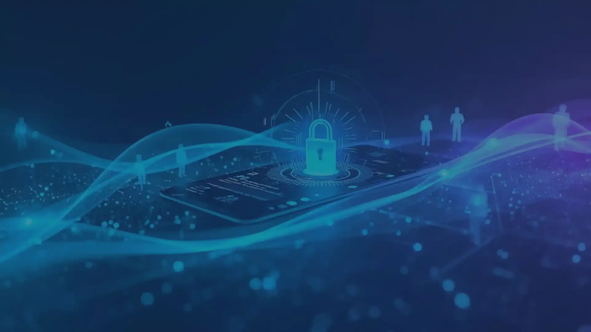 Digitale Sicherheit 2026: Adaptive App Security und KI-basierter Schutz vor Cyberangriffen – Visualisierung einer vernetzten, sicheren digitalen Zukunft mit Symbolen für Datenschutz, Verschlüsselung und globale Vernetzung