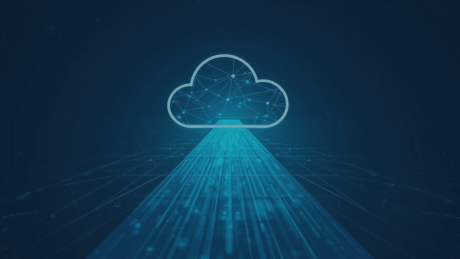 : Cloud Security & Optimization Assessment – Risiken senken, Performance steigern | audius Abstrakte Darstellung einer digitalen Cloud mit vernetzten Datenpunkten und Lichtstrahlen, die den Datentransfer symbolisieren. Das Bild steht sinnbildlich für Cloud-Migration, digitale Transformation sowie Themen wie IT-Sicherheit, Skalierbarkeit und Performanceoptimierung im Rahmen des Cloud Security & Optimization Assessments von audius und Liongate.