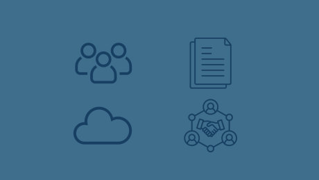 Microsoft 365 Zusammenarbeit: Teams, SharePoint & OneDrive optimal nutzen | audius Grafische Darstellung moderner Zusammenarbeit in Microsoft 365: Symbole für Teamarbeit, Dokumente, Cloud-Speicher und vernetzte Partnerschaften stehen für die Kombination aus Teams, SharePoint und OneDrive – als zentrale Plattform für Kommunikation, strukturierte Projektarbeit, sichere Dateiablage und effiziente digitale Prozesse in hybriden Arbeitsumgebungen.